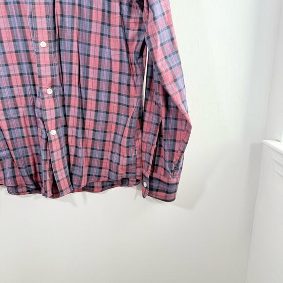 Faherty Red Blue Plaid Movement Long Sleeve Cotton Button Down Shirt Large - Picture 2 of 10